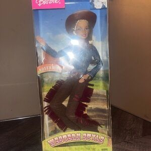 Barbie Poseable Doll in Brown Hat, Denim Blue Top & Brown Fringe Chaps
